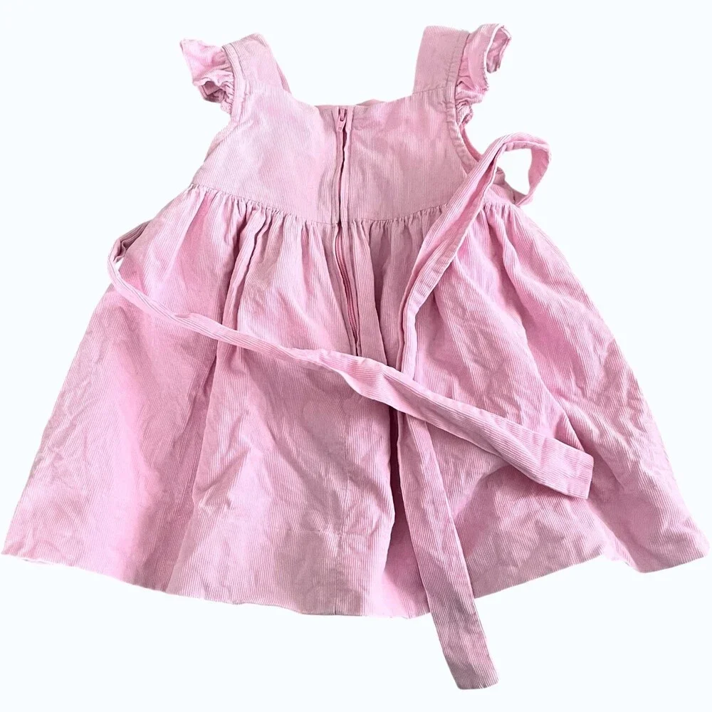 Florence Eiseman Pink Corduroy Dress Baby Girl 18M Floral Applique Spring Church